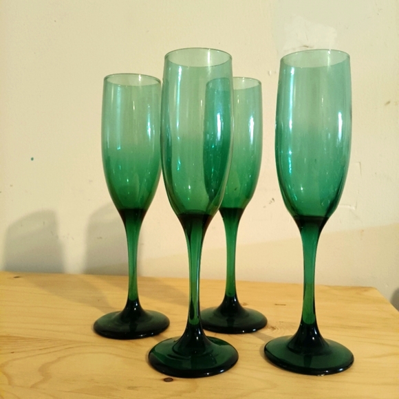 Vintage Libbey Green Champagne Flutes - Picture 1 of 5